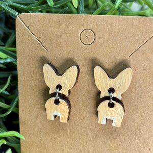 Hand Painted Corgi Dog Wiggle Butt Wood Stud Dangle Earrings